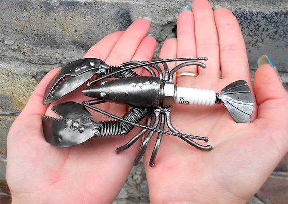 Metal Sculpture Lobster, Mechanical Lobster Figurine, Metal Omar