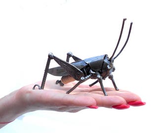 Metal sculpture grasshopper. Insect figurine, Welded insect. Welded grig. Metal insect Steampunk, Steampunk figurine. Spark plug art.