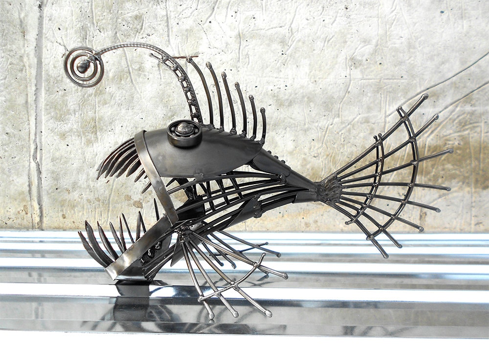 Art Metal sculpture Angler fish. Steampunk predatory fish Etsy