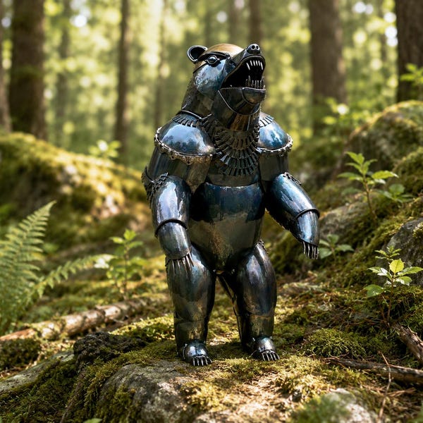Steampunk Metal Bear Sculpture, Welded Art Figurine (14.57 Inch)