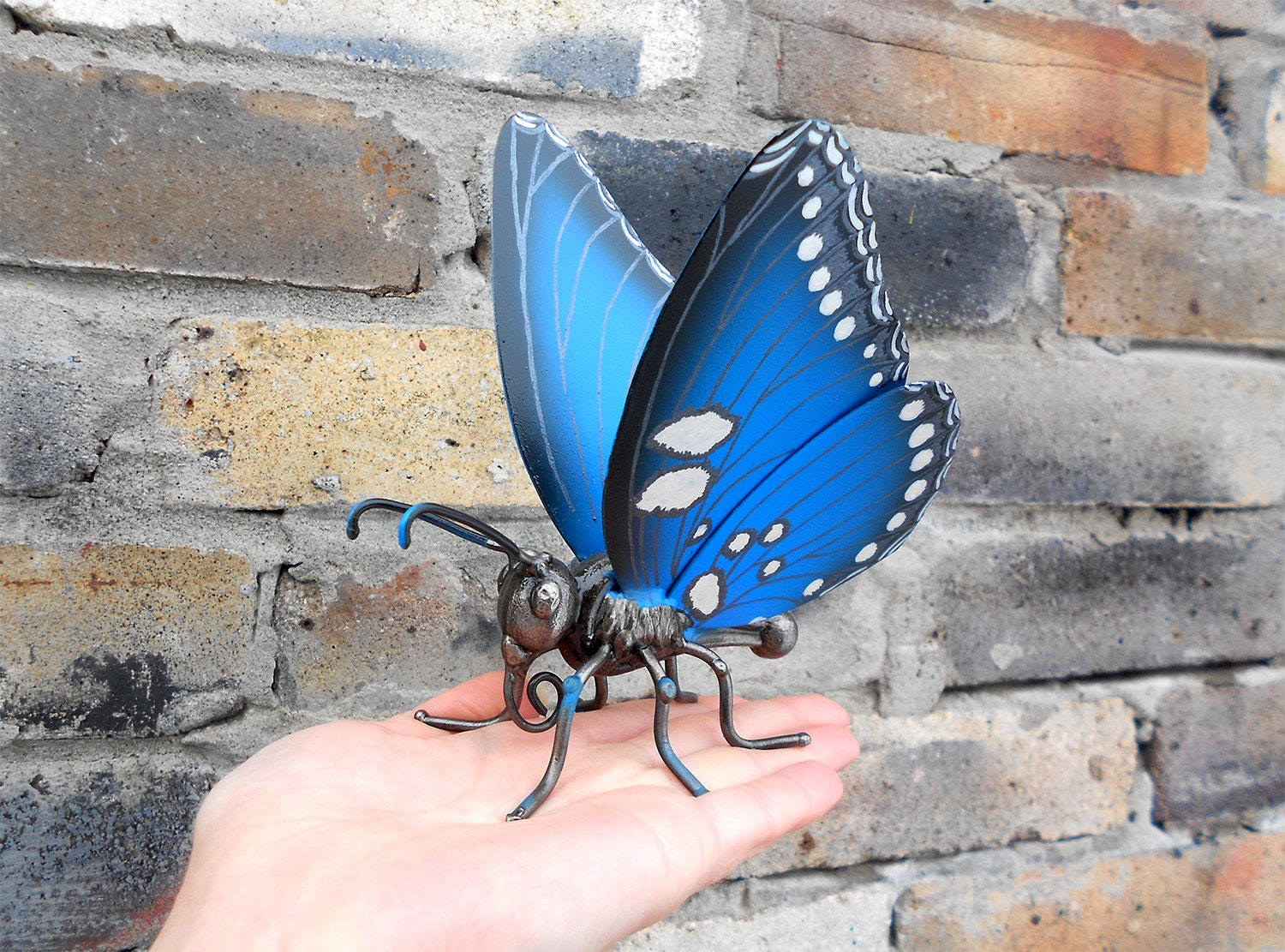 Art metal sculpture blue butterfly raised wings butterfly Etsy