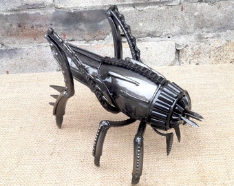 Art Metal sculpture Steampunk Grasshopper. Grasshopper sculpture, Metal Grasshopper figurine. Metal Grasshopper, Steampunk Insect