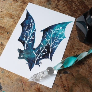 Fledermausstille - Postkarte Fledermaus in Aquarell | Illustration A6, Druck klimaneutral