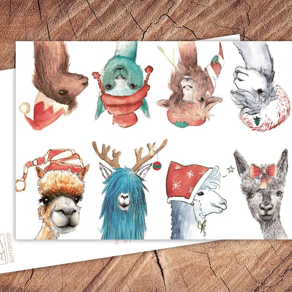 XMAS Team Alpaca - Postkarte - Weihnachtskarte - Tierpostkarte Alpaka A6, klimaneutral