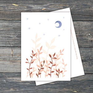 Luna sul campo - illustrazione da cartolina A6, acquerello, stampa su carta riciclata, ecologica, climaticamente neutra