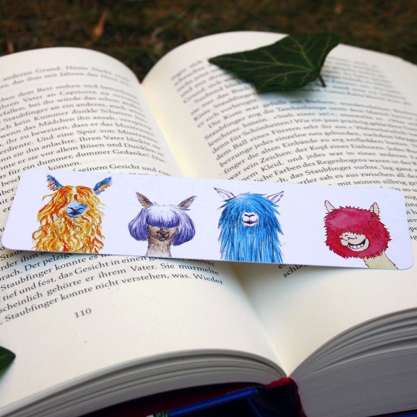 Bookmark "fancy hair" alpacas - motif with funny alpaca - print, with rounded corners