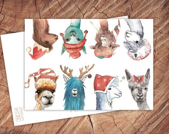 XMAS Team Alpaca - postcard - Christmas card - animal postcard alpaca A6, climate neutral