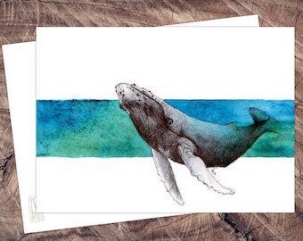 Whale Song - Postcard illustration with watercolor and pen, A6, printed on recycled paper, eco-friendly, climate-neutral | Discounted item