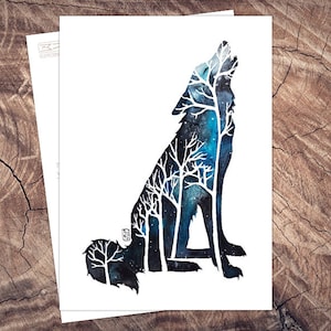 La notte del lupo - Cartolina Lupo in acquerello | Illustrazione A6, stampa climaticamente neutra