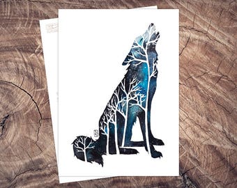 Wolfsnacht - Postkarte Wolf in Aquarell | Illustration A6, Druck klimaneutral