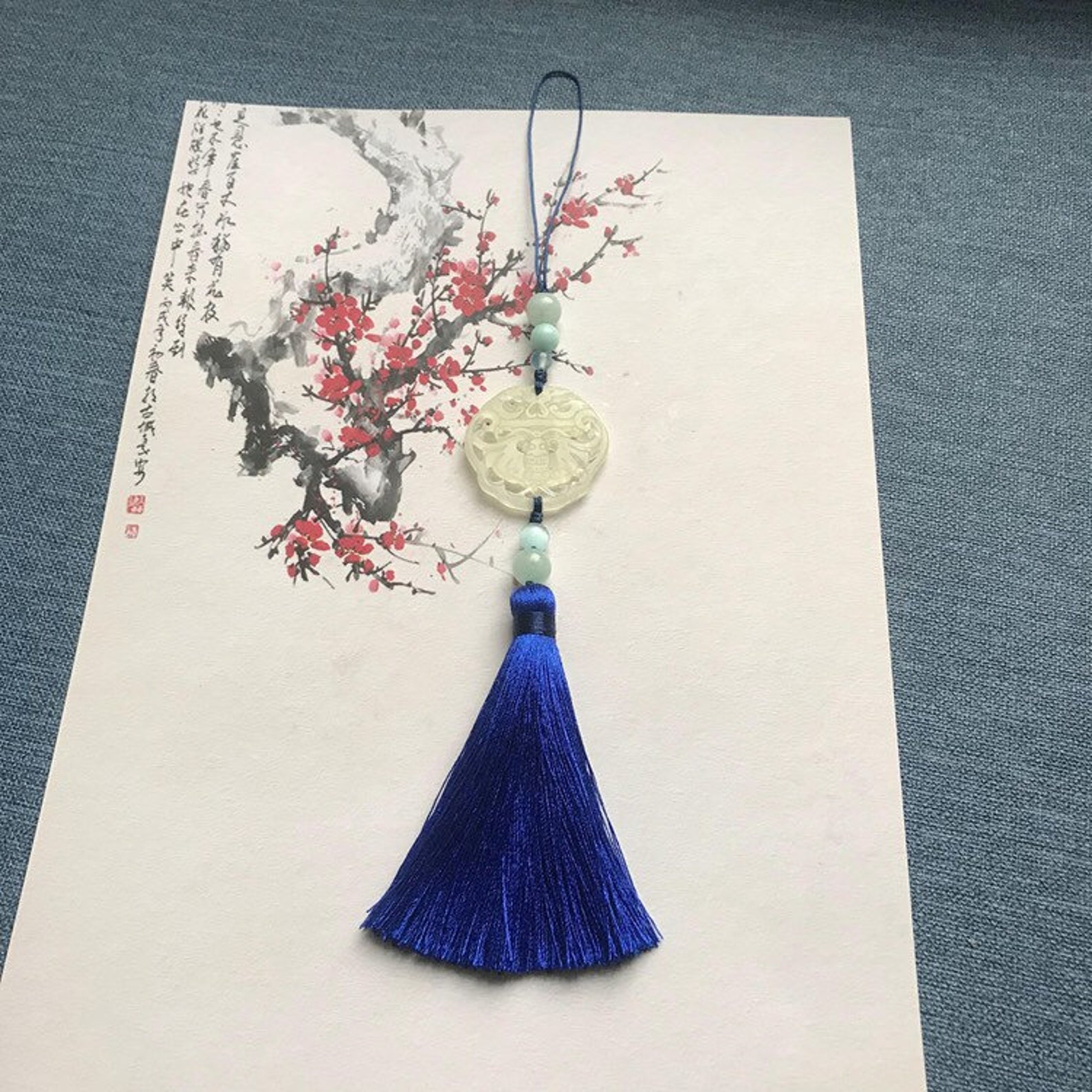 TB0321 25cm Chinese traditional jade tassel pendant car Etsy