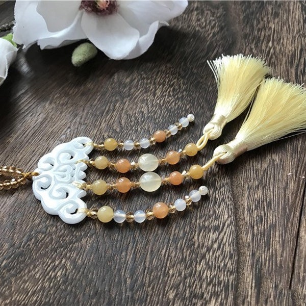 TB0325 19CM Chinese tassels pendant decorated with jade and agate beads ,  Numbers in the pictures stands for the corresponding color