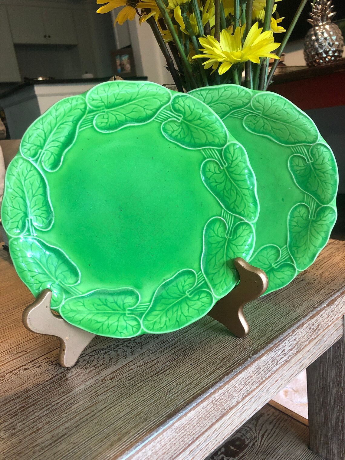 Vintage Green Leaf Plates Etsy