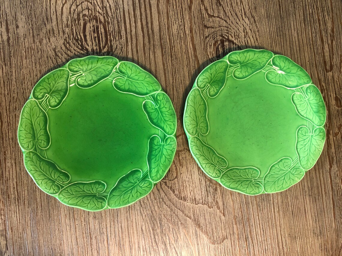 Vintage Green Leaf Plates Etsy