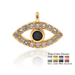 May include: Gold evil eye charm with clear cubic zirconia stones and a black centre.  Four colour choose: Silver, Gold, Black, RoseGold.