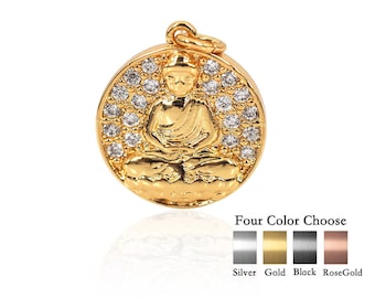 Viel Glück Buddha Anhänger Messing Pave CZ Yoga Armband DIY für Männer Frauen Schmuckherstellung Charms Perlen 14mm 2Stk