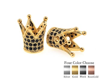 King Crown Bead Pave Black CZ for Mens Bracelet Charms Spacer Beads Jewelry Making Findings 12x13mm 1PCS