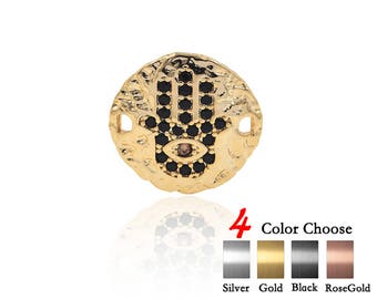 Hamsa Hand Bracelet Connector Pave CZ Bead for Charms DIY Jewelry Making 15mm 2Pcs