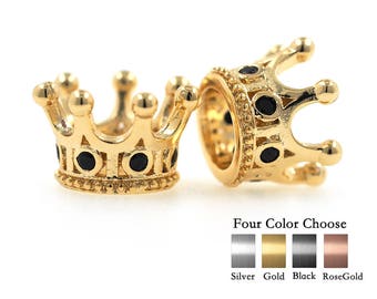 Crown Beads Pave Black CZ for Charms Bracelet Spacer Original Jewelry Making 8x7mm