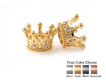 Crown Charm Beaded Brass Metal Pave CZ fit 8mm Bracelet Spacer Bead Original Jewelry Making