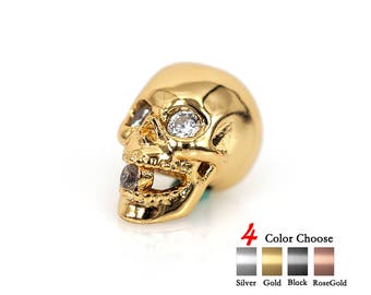 Skull Bead Spacer Charms,Metal Pave CZ for Men's Gemstone Bracelet Jewelry Findings 8x13mm 2Pcs