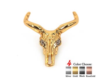 Bull Skull Pendant Charms CZ Pave Beads for Fashion Bracelet/Necklace Jewelry Supplies 18x20mm 2Pcs