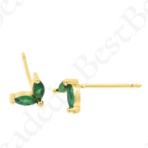 Green CZ Pave Leaf Stud Earrings,18k Gold Filled Leaf Earrings,DIY Jewelry Supplies 6.5x6mm