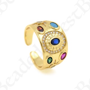 Gold Chunky Ring,Multicolor Gemstone Ring,Adjustable Ring,Fashion Engagement Ring 13x20mm