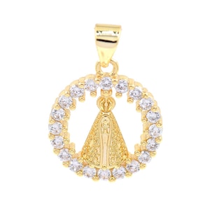 Enamel Virgin Mary Pendant,18k Gold Filled Lady Guadalupe Charm for Necklace Bracelet Jewelry Making 16mm