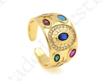 Gold Chunky Ring,Multicolor Gemstone Ring,Adjustable Ring,Fashion Engagement Ring 13x20mm