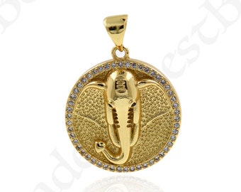 Gold Elephant Head Pendant,Micro Pave Animal Head Charm,DIY Handmade Accessories 20x22mm 1Pcs