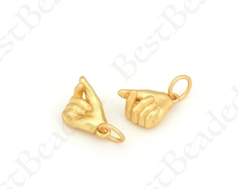Vergulde hand hanger, Koreaanse hand hart gebaar charme, lucky rock op hand vingers hanger, voor sieraden maken benodigdheden 11x9mm