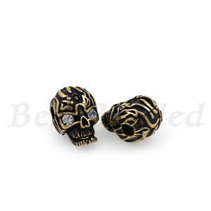 Flower Skull Beads,Metal Pave CZ Stone,Carved Skull Charm,Original Bracelet Making Supplies 9.5x14x9mm