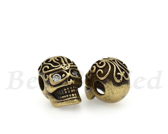 Skull Head Beads,Pave CZ Stone Antique Skull Spacer Beads,Men Bracelet Charms,DIY Skull Jewelry Making 8x12mm 2Pcs