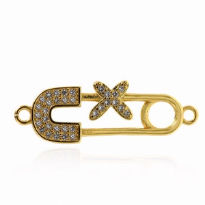 18K Gold Filled Safety Pin Pendant Charm for Jewelry Making, 1 Piece Wholesale, 27x9.5mm