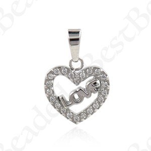 18K Silver Filled Stainless steel Heart Pendant,Micropavé CZ Heart Charm,Love charm，DIY Jewelry Supplies 11x11.5mm