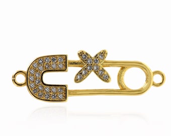 18K Gold Filled Safety Pin Pendant Charm for Jewelry Making, 1 Piece Wholesale, 27x9.5mm