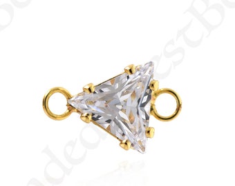 Conector de circón triangular Conector Cz, Accesorio del conector del brazalete CZ, Descubrimiento del collar del brazalete de bricolaje, Triangular lleno de oro de 18K