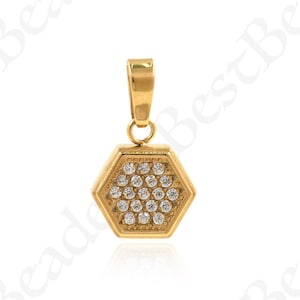 18K Gold Filled Stainless Steel  Pendant,Geometric Charm,CZ Micro Pave Square Charm,DIYJewelry making supplies 9x10mm