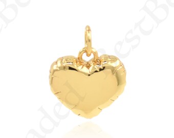 Minimalist Brass Gold Plated Heart Necklace Pendant, Love Charm for DIY Jewelry Designs, 12x12mm