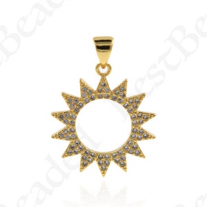 CZ Micro Pave Sunburst Pendant,Dainty Gold Sunshine Charm,DIY Jewelry Findings 20x22mm
