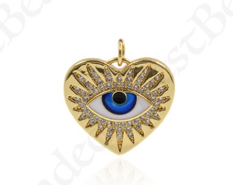 Enamel Greek Eye Pendant,18K Gold Heart Eye Charm for Personalized Jewelry Making Supplies 21x19mm 1Pcs