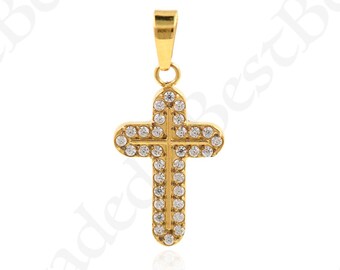 18K Gold Filled Stainless Steel Cross Pendant, CZ Micro Pave Cross Necklace,Christian Charm, DIY Jewelry Making Supply 10x17x1.9mm