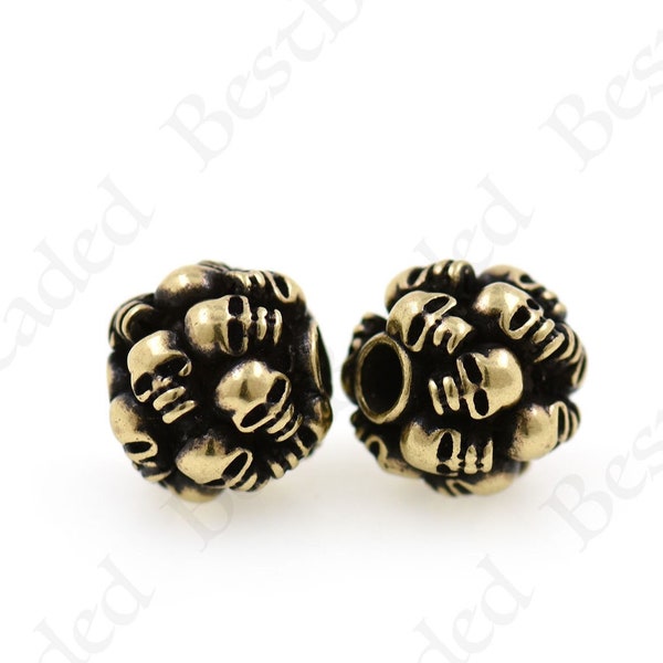 Perles d’espacement de tête de crâne rondes, charmes de balle rétro multi-crânes, pour la fabrication de bijoux pour hommes 11.5x10mm