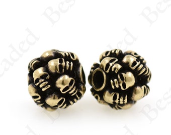 Round Skull Head Spacer Beads,Retro Multi-skull Ball Charms,for Men's Jewelry Making 11.5x10mm