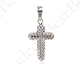 18K Silver  Filled Cross Pendant,Stainless Steel Cross Charms,CZ Micro Pave Cross Necklace for DIY Jewelry Making Supply 10.5x17.5mm
