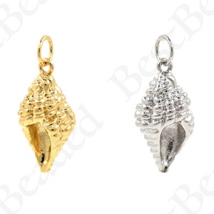 Colgante de collar de concha delicada, abalorio de concha llena de oro de 18 quilates para hacer joyas DIY 9,6x18,5mm