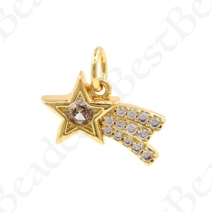 Dijes de pulsera de estrella fugaz delicada, accesorios de joyería de estrella llena de oro de 18k, suministros hechos a mano DIY 14,5x9mm