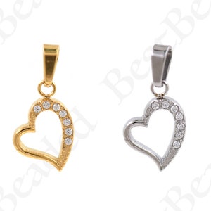 Stainless Steel Love Heart Charm Pendants, Micropavé CZ Heart Charms,Necklace Findings,DIY Jewelry Supplies 9x13mm