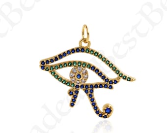 18K Gold Filled Eye of Horus Necklace Pendant,Egyptian Eye Charms for Minimalist Jewelry Findings 26x22mm